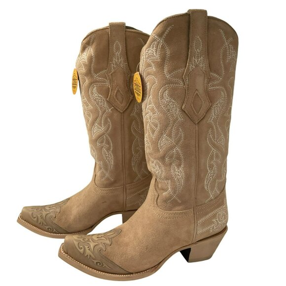 Corral Womens Tan Suede Embroidered Western Cowboy Boots  Size 8.5 - Picture 3 of 11